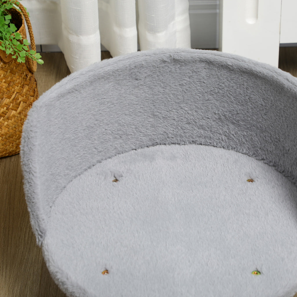 Canapé lit panier pour chien design scandinave coussin moelleux amovible pieds en bois Ø 40,5 x 33H cm gris-7