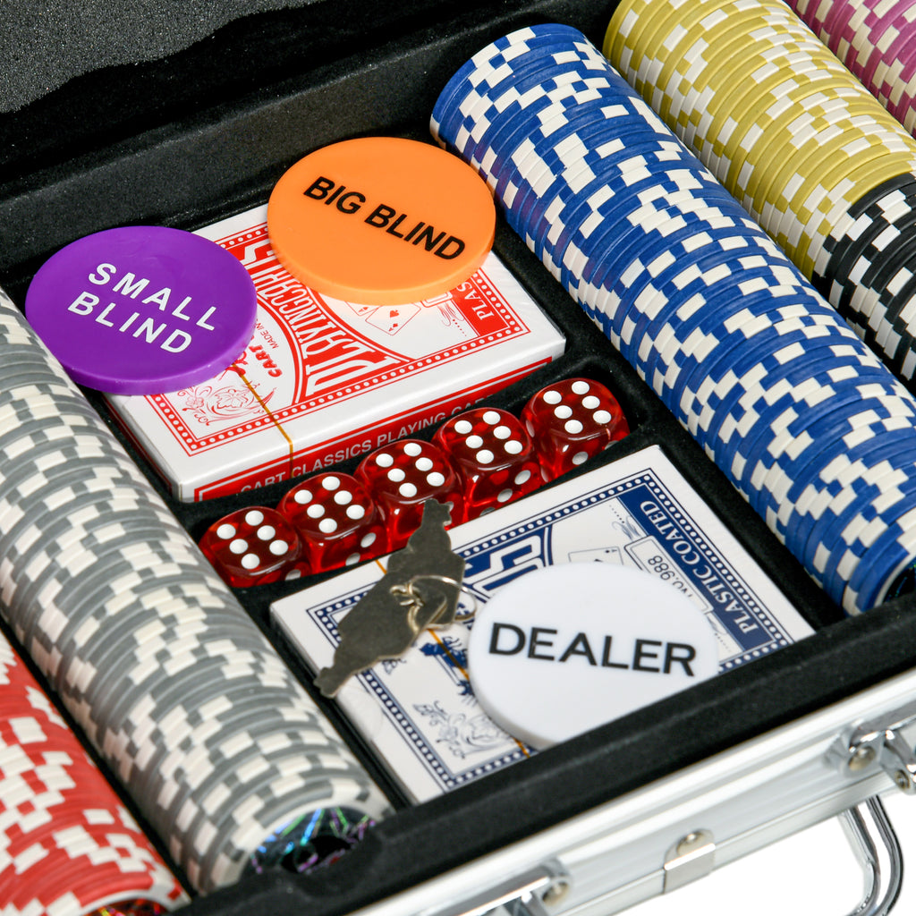 Mallette de Poker Coffret de Poker Complet avec 500 jetons 5 dés 2 Jeux de Cartes 3 boutons 1 Tapis en Feutre-6