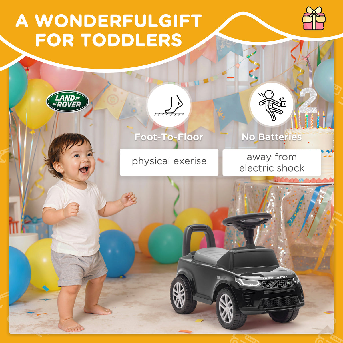 Porteur enfants voiture sous licence Land Rover, véhicule à pousser, klaxon, sons de moteur, rangement sous siège, noir-8