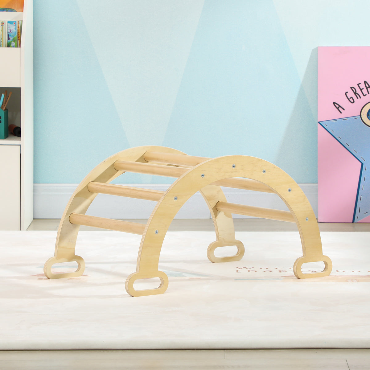 Arche escalade enfants bascule en bois d'intérieur pour garçons & filles, tout-petits de 18 à 48 mois, bois naturel-9