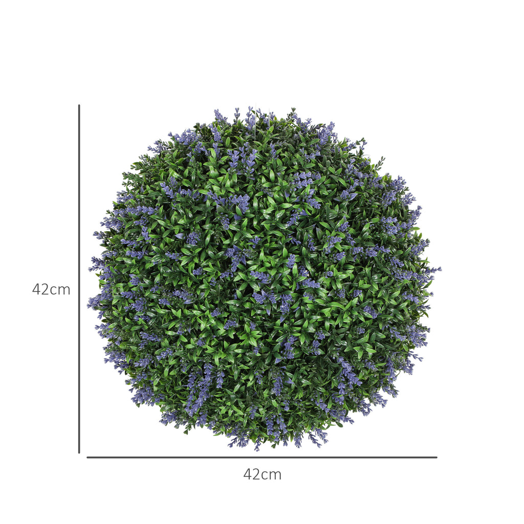 Lot de 2 boules topiaires artificielles, fausses plantes décoratives résistantes aux UV, Ø 42 cm, violet et vert-2
