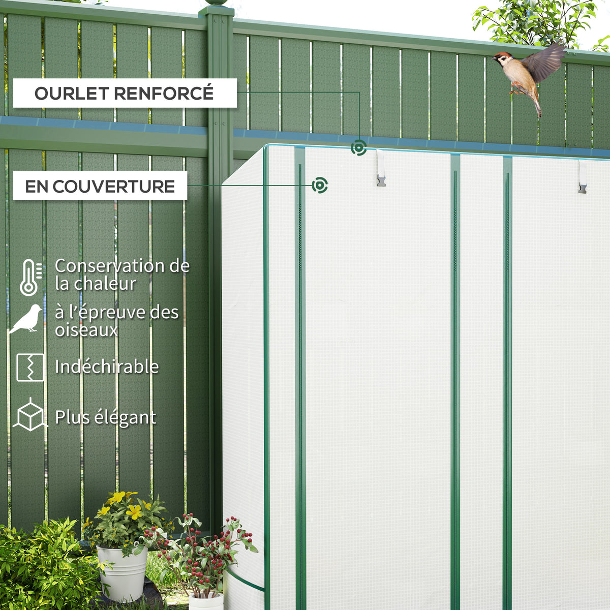 Serre de jardin avec étagères métalliques à 3 niveaux serre de balcon couverture PE toit incliné 144 x 48 x 152 cm blanc-3