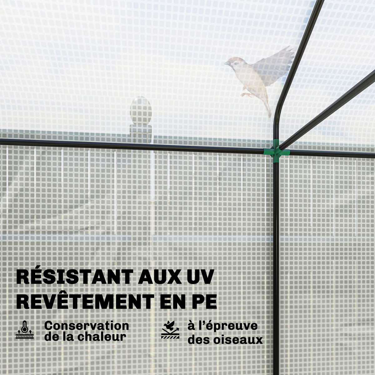 Serre de jardin PE, serre de balcon, bâche renforcée 135 g/m², châssis en acier, porte zippée, 200 x 140 x 200 cm, blanc-3