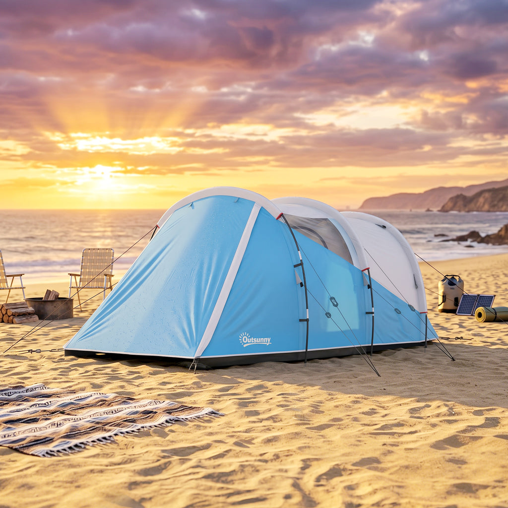 Tente de camping familiale 3 personnes, tente tunnel imperméable, 2 portes fenêtres, ventilée 4,6 x 2,6 x 1,9 m, bleu-9