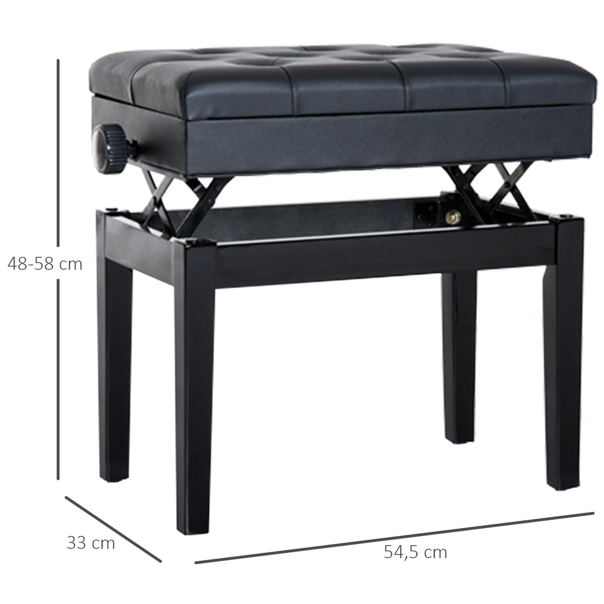 Banc de piano, banc de clavier réglable en hauteur en bois massif, tabouret piano avec compartiment caché, siège rembourré polyuréthane à 10 boutons, stable et antidérapant, charge 200kg, noir-2