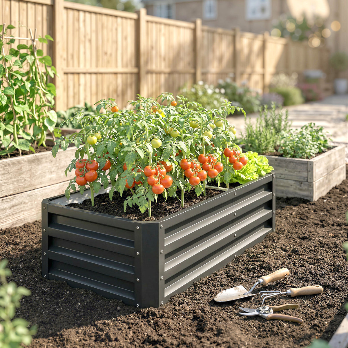 Carré potager de jardin rectangulaire tôle d'acier ondulée 120 x 60 x 30,5 cm gris-6