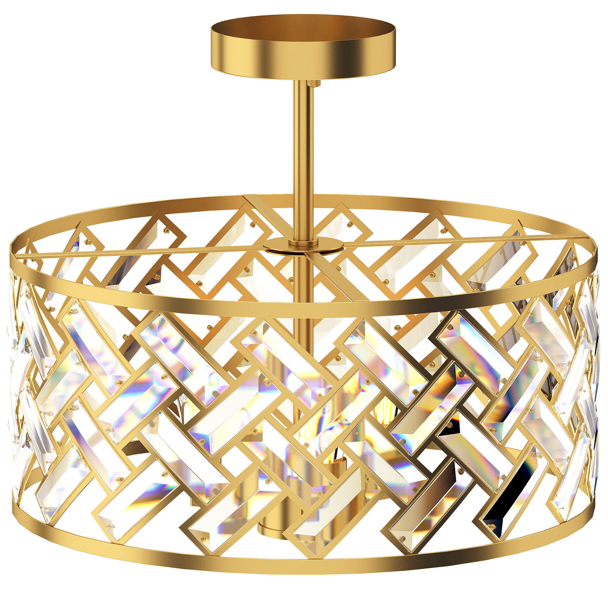 Plafonnier en Cristal Moderne Rond, Lustre Plafonnier avec Abat-jour, 3 Ampoules E14, Ø 39 x 34 cm, Doré-0