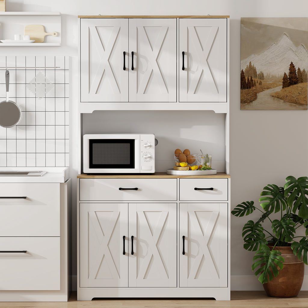 Buffet haut cuisine armoire de cuisine avec 6 portes 2 tiroirs plan de travail étagères réglables 94x39,5x175,2cm blanc-6