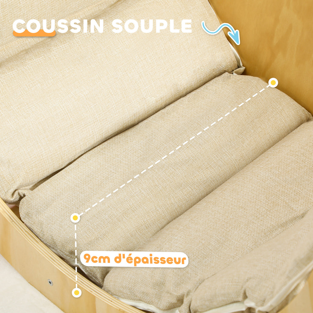 3 en 1 Arche d'escalade fauteuil à bascule et table de jeu coussin, en bois naturel, pour enfants de 18 à 48 mois-5