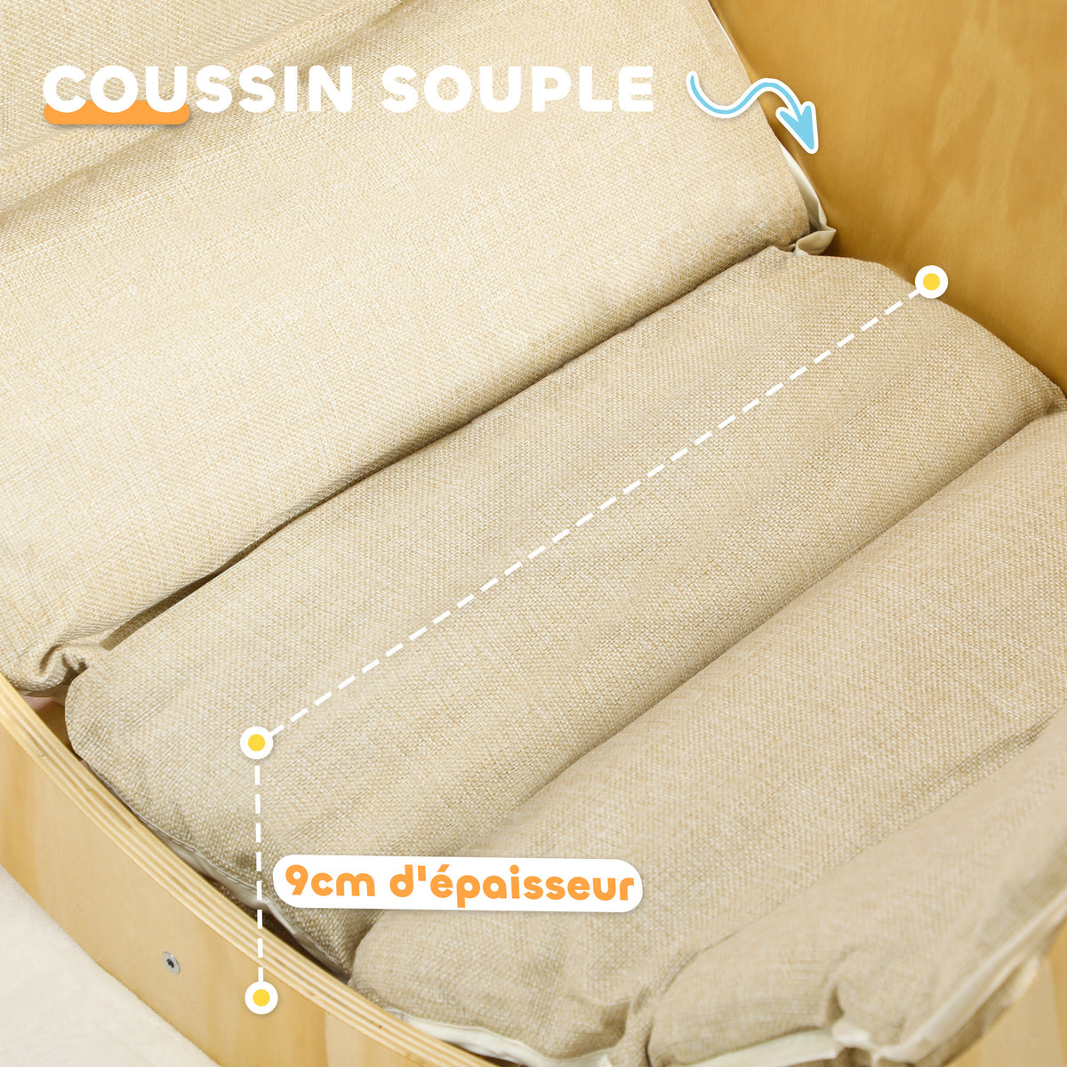 3 en 1 Arche d'escalade fauteuil à bascule et table de jeu coussin, en bois naturel, pour enfants de 18 à 48 mois-5