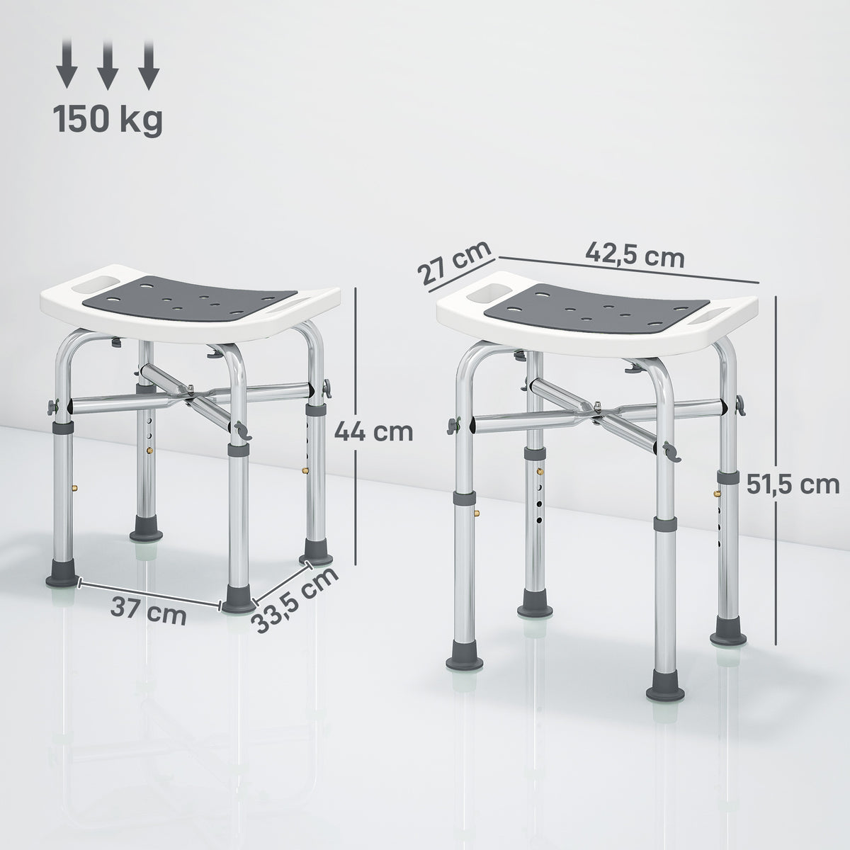 Tabouret de douche chaise de douche - assise rembourré et réglable, patins à ventouses antidérapants, en aluminium gris-2