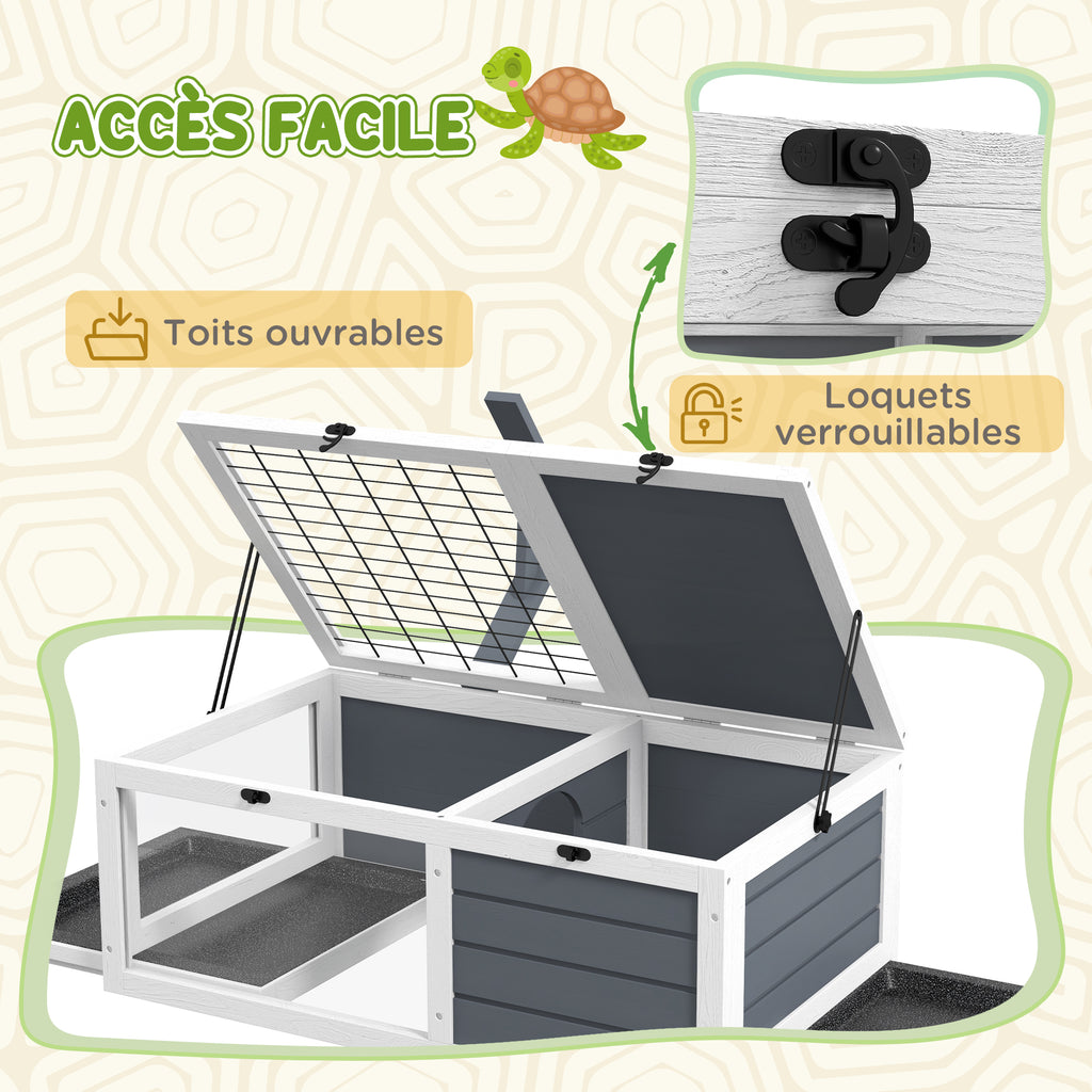 Maison enclos cage pour petit animal tortue avec 2 espaces support de lampe 81 x 48 x 31,5 cm gris-5