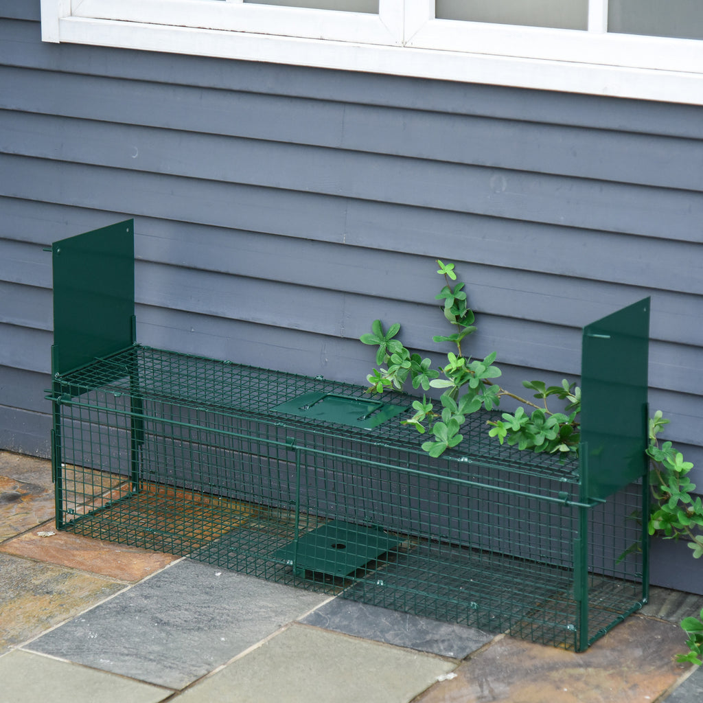 Piège Vivant Cage Attrape 100x25x28cm Piège Fouine pour Martres, Rats, Souris - 2 entrées + poignée - métal vert-9