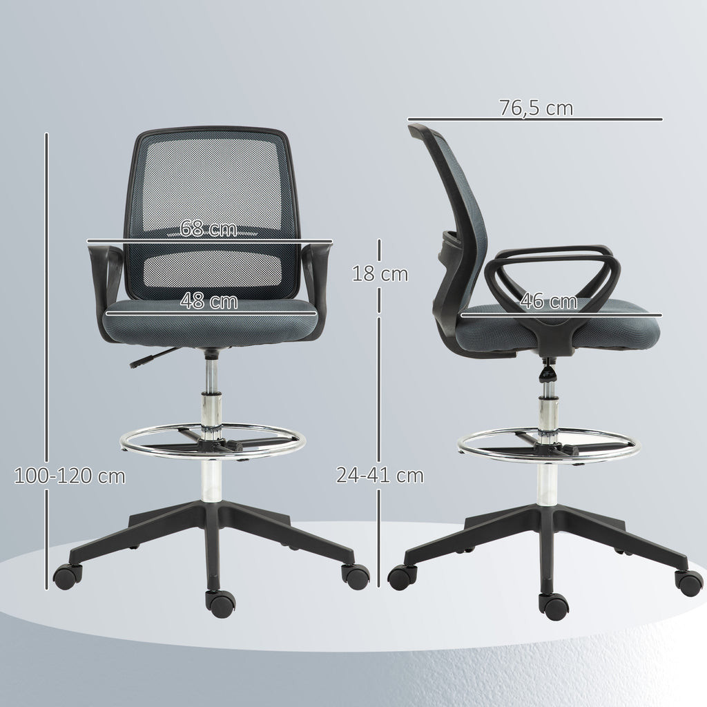 Fauteuil de bureau chaise de bureau assise haute réglable tabouret de bureau pivotant 360° maille respirante-2