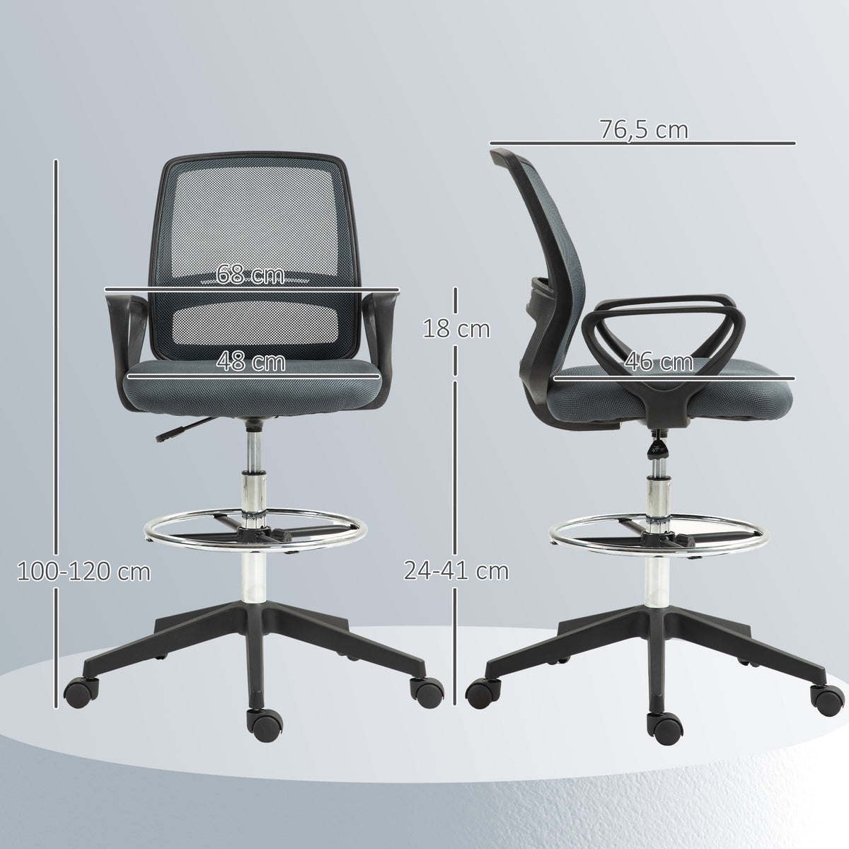 Fauteuil de bureau chaise de bureau assise haute réglable tabouret de bureau pivotant 360° maille respirante-2