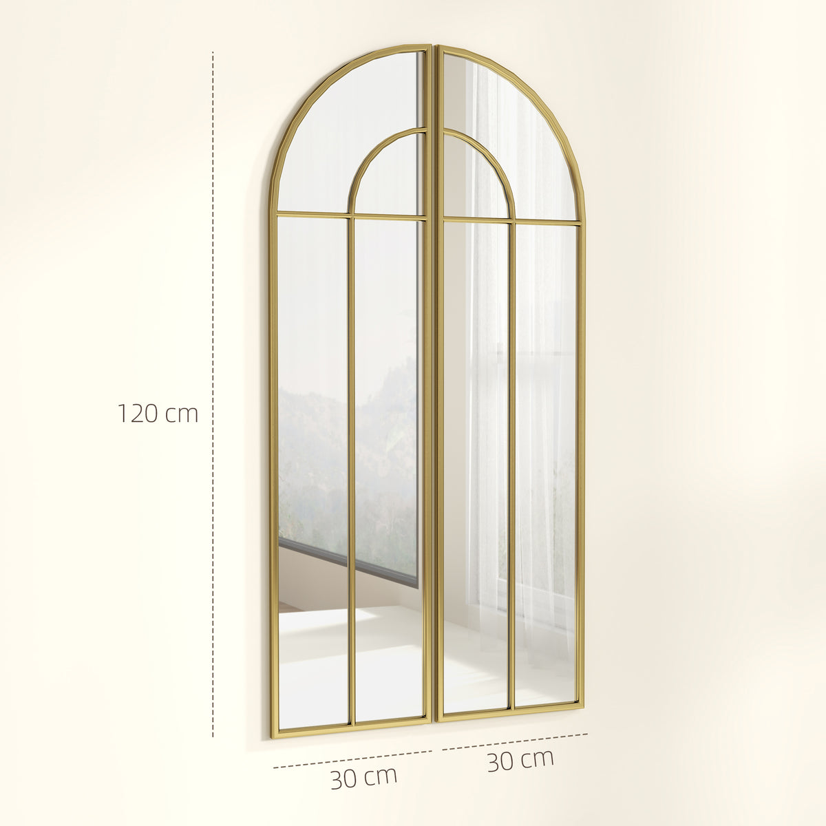 Miroir mural arc 30 x 120 cm, grand miroir décoratif avec cadre métallique, pour salon, chambre, couloir, ton doré-2