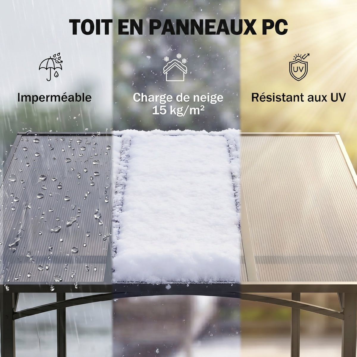 Tonnelle de Barbecue Extérieur Abri, 2 Étagères Latérales, Toit en Polycarbonate, 246 x 149 x 230 cm, Aluminium, Noir-3