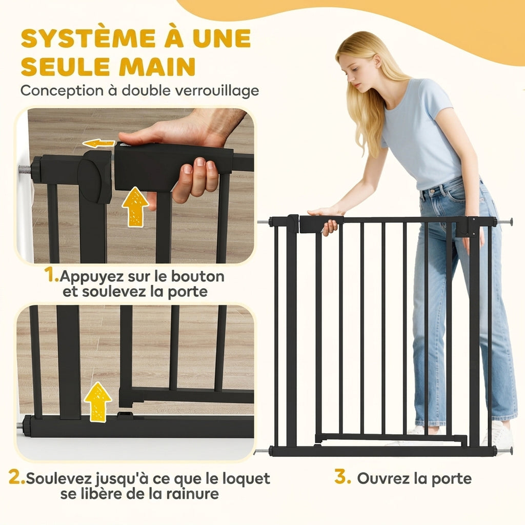 Barrière de sécurité pour chiens et bébés 76 à 81 cm avec extension fixation par pression sans perçage blanc-5