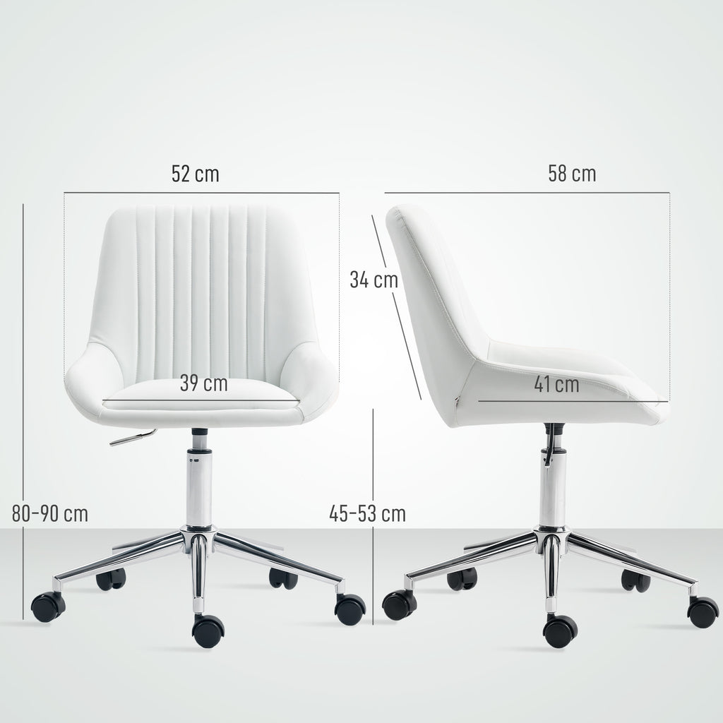 Fauteuil de bureau sans accoudoirs, chaise de bureau avec hauteur réglable, 52x58x80-90cm, blanc-2