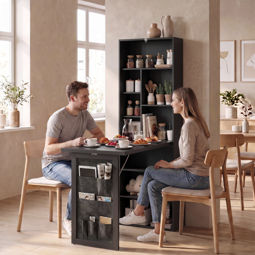 Bureau Informatique Pliable avec Pochette Suspendue, Compartiments Ouverts et Étagère Réglable, Noir-9