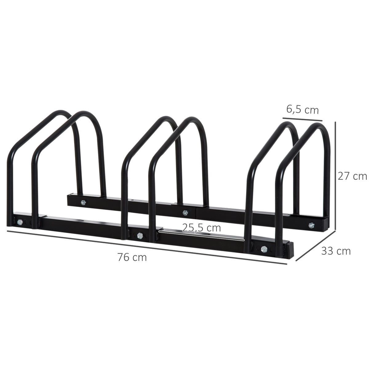 Râtelier 3 vélos -  - rangement pneu 65 mm sol ou mural - pour VTT enfants BMX - 76 x 33 x 27 cm - acier - noir-2