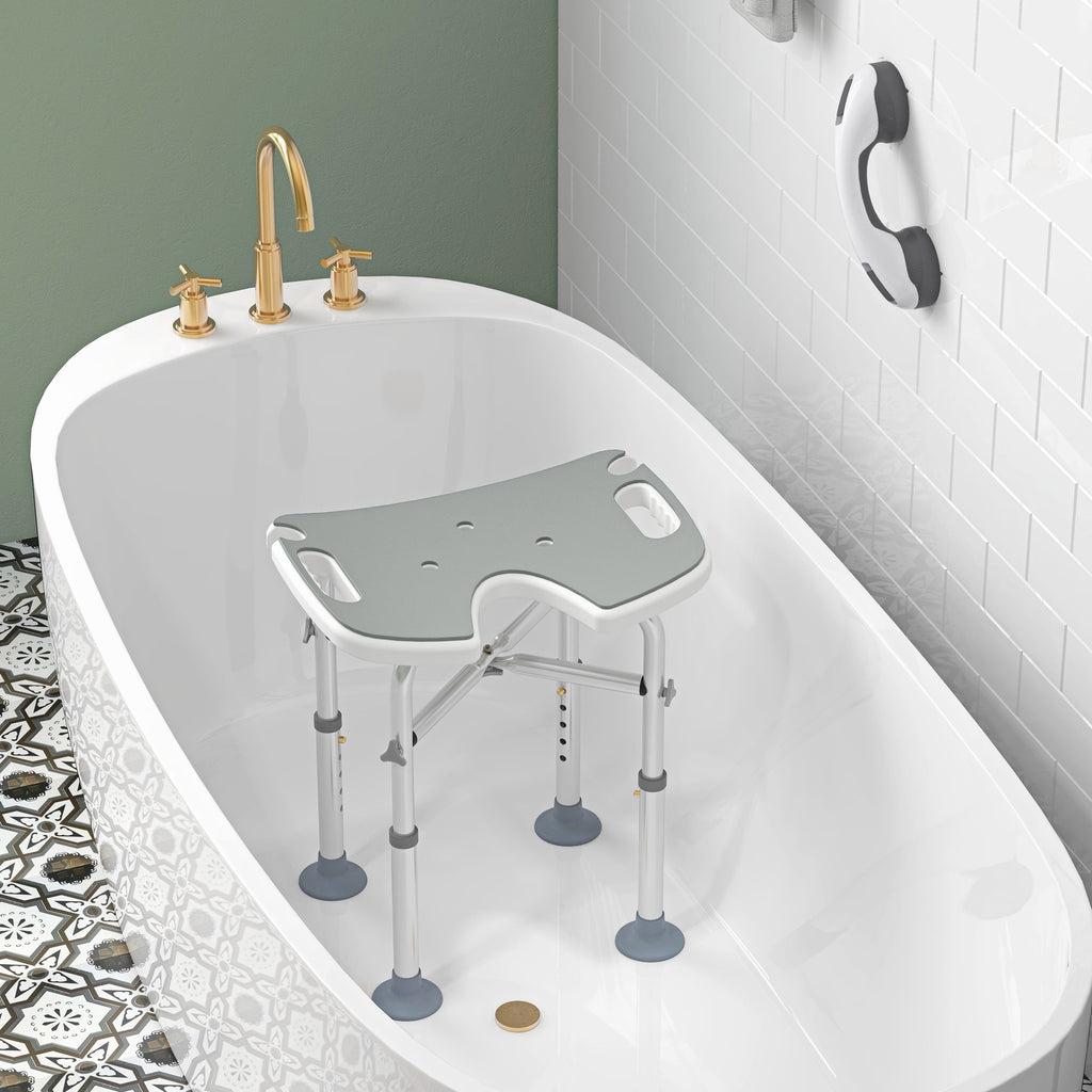 Tabouret de douche siège de douche hauteur ajustable 39-51,5 cm barre d'appui à ventouse patins à ventouse gris-7