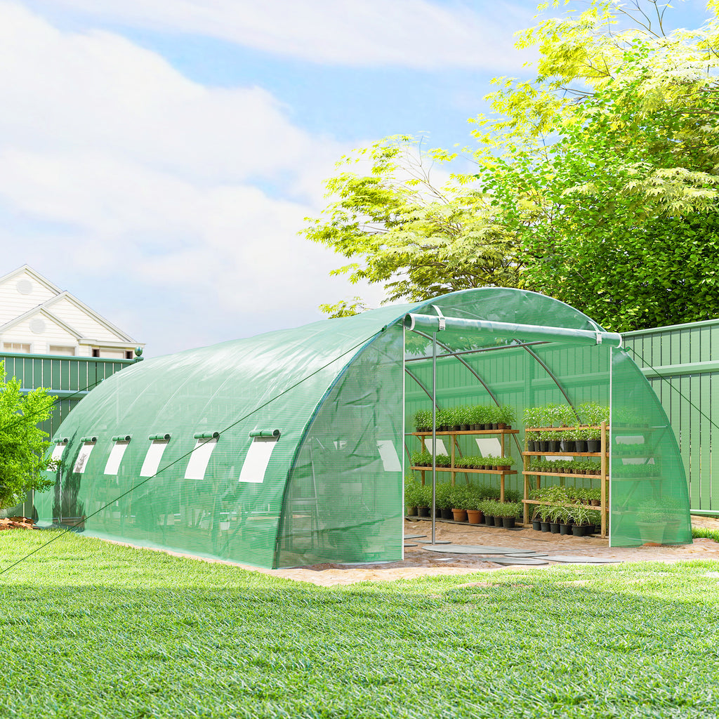 Serre Tunnel de Jardin Serre Maraîchère Acier Galvanisé Ø25mm et Structure Renforcée 395x595x199cm Vert-9