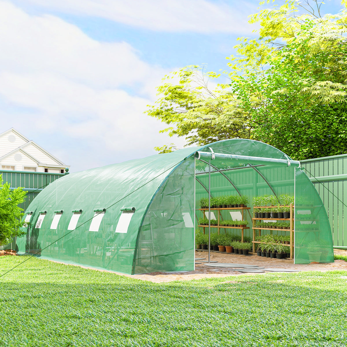 Serre Tunnel de Jardin Serre Maraîchère Acier Galvanisé Ø25mm et Structure Renforcée 395x595x199cm Vert-9