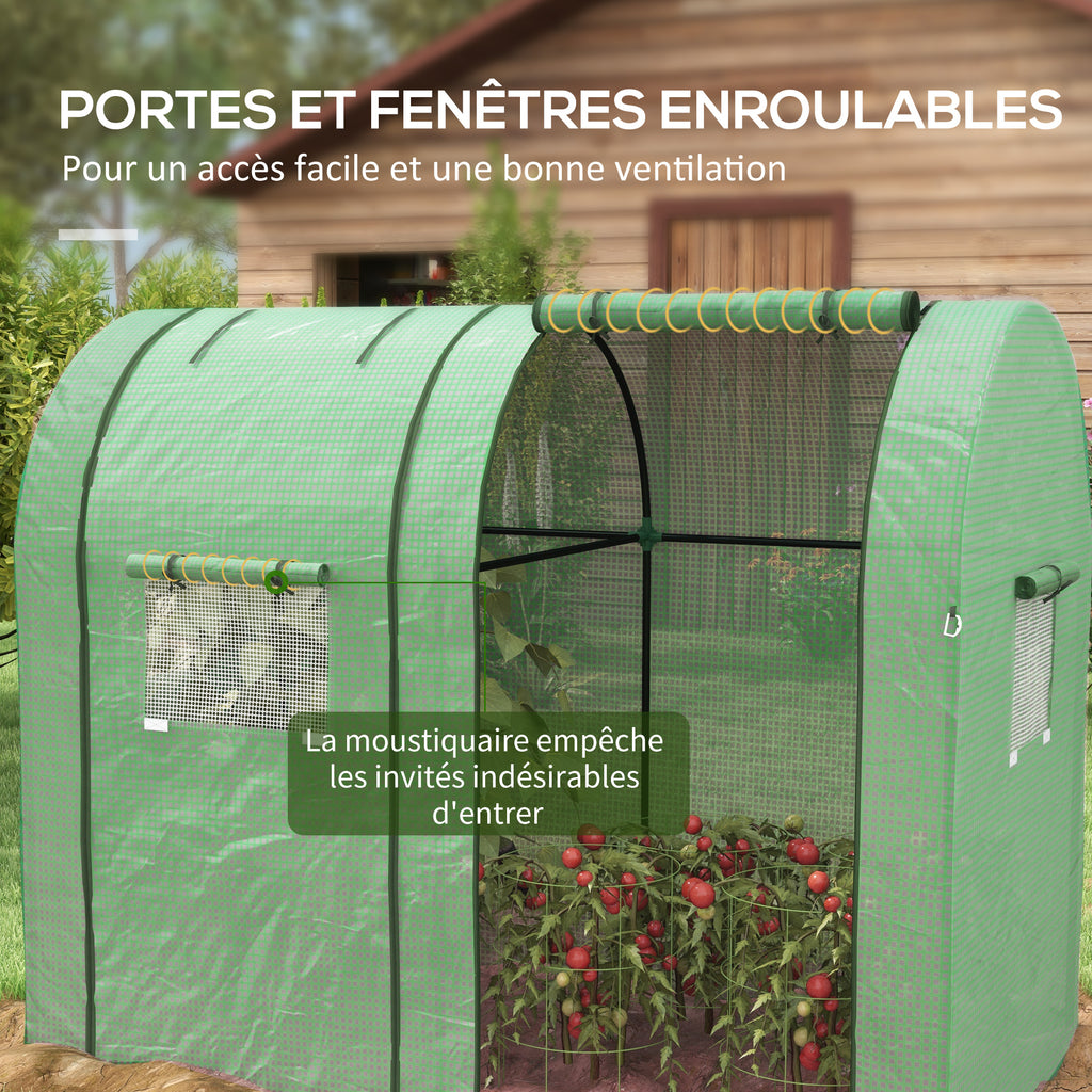 Serre de jardin 1,8 m² dim. 1,85L x 0,9l x 1,5H m 2 Portes zippées déroulantes 4 fenêtres enroulables Acier PE Vert-5