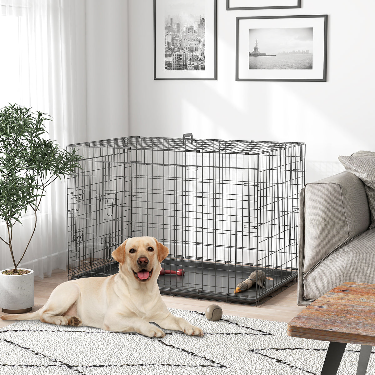 Cage caisse de transport pliante pour chien en acier 2 portes verrouillables 121 x 77 x 82 cm noir-9