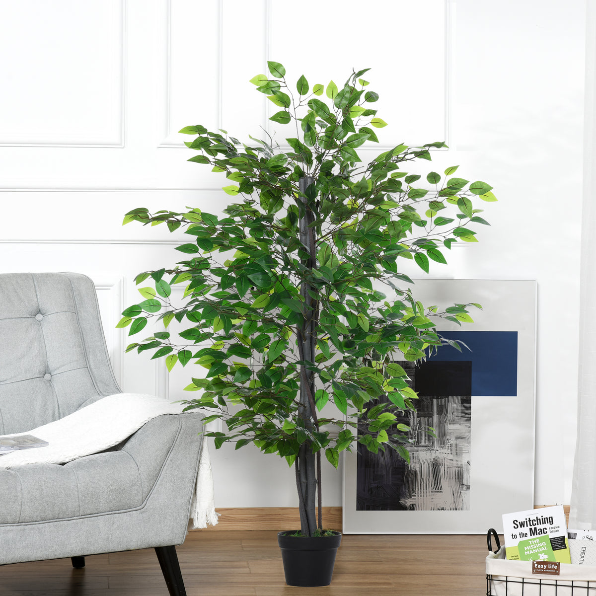 Arbre Artificiel Plante Artificielle ficus H.1,45 m Tronc Branches Liane Lichen Feuilles Grand réalisme Pot Inclus-1