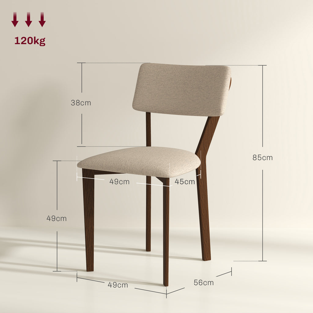 Lot de 2 chaises salle à manger chaises de cuisine avec dossier pieds en bois tissu effet lin 49 x 56 x 85 cm beige-2