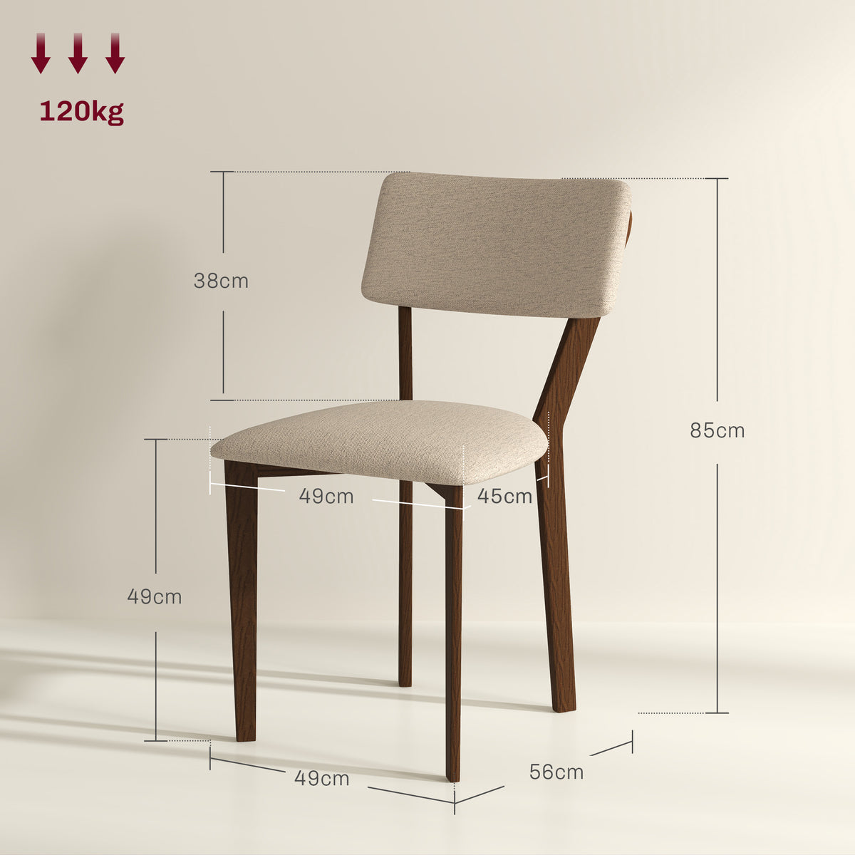 Lot de 2 chaises salle à manger chaises de cuisine avec dossier pieds en bois tissu effet lin 49 x 56 x 85 cm beige-2