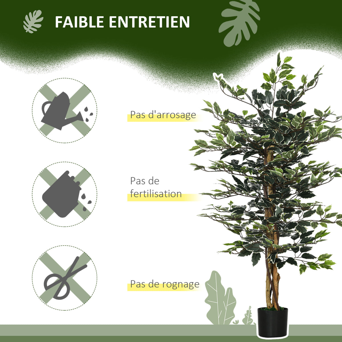 Plante artificielle ficus tronc branches liane lichen feuilles grand réalisme pot inclus hauteur 1,3 m-5