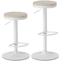 Lot de 2 tabourets de bar, chaises de bar pivotantes avec assise en hévéa, hauteur réglable et repose-pieds, blanc-0