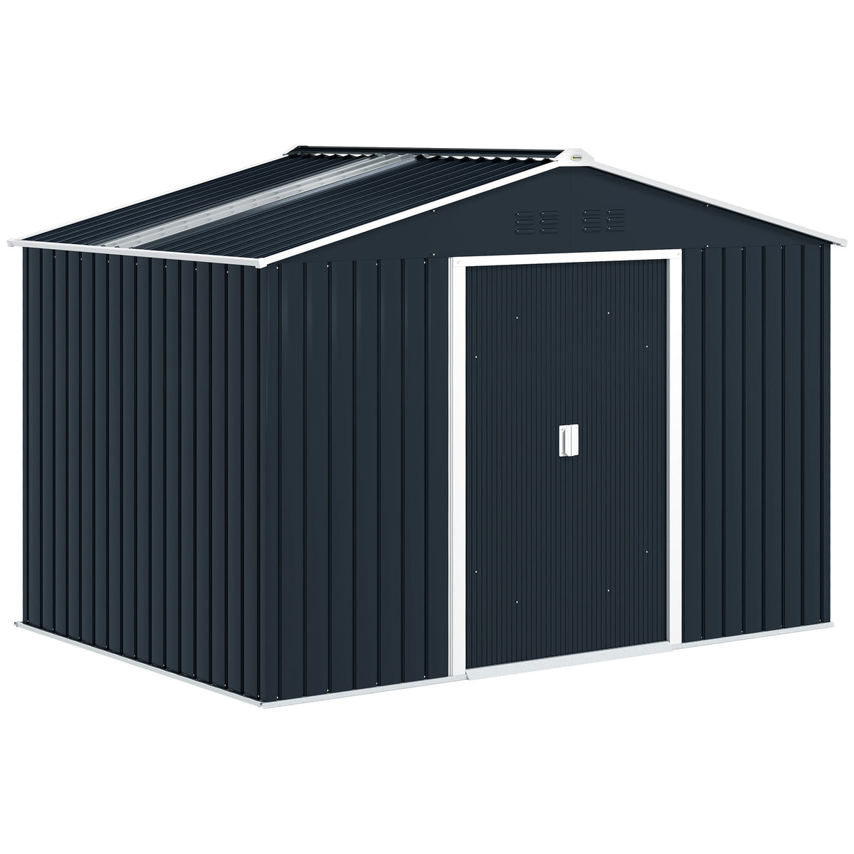 Abri de jardin 5,4 m² 2,77 x 1,95 x 1,92 m kit de fondation incluse porte coulissante ventilations tôle acier gris foncé-0