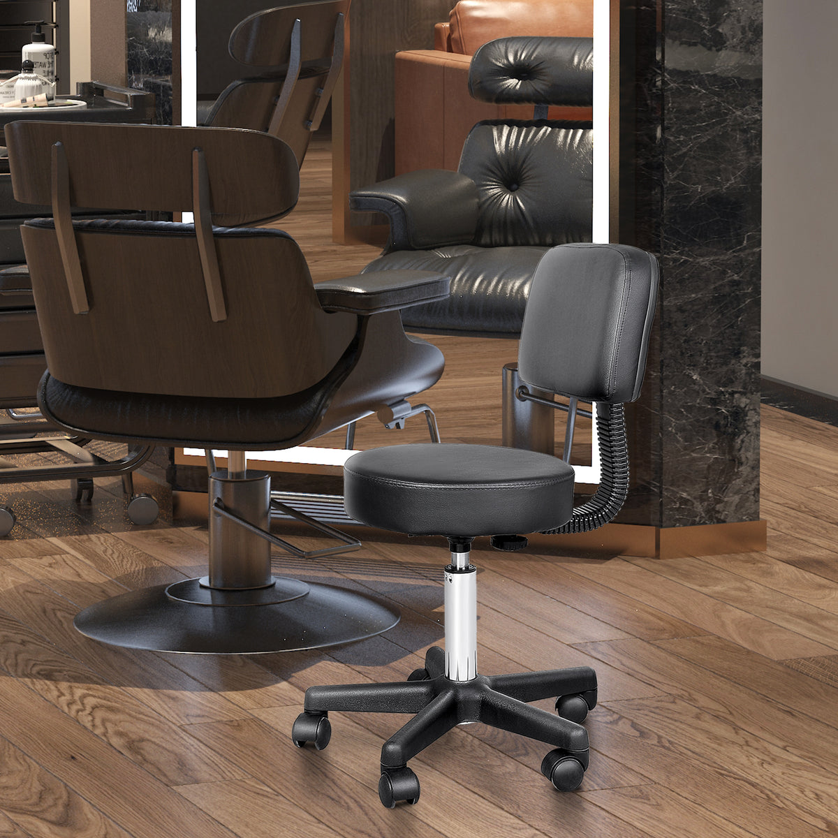 Tabouret massage a roulettes reglable en hauteur pivotant avec dossier ergonomique noir-9