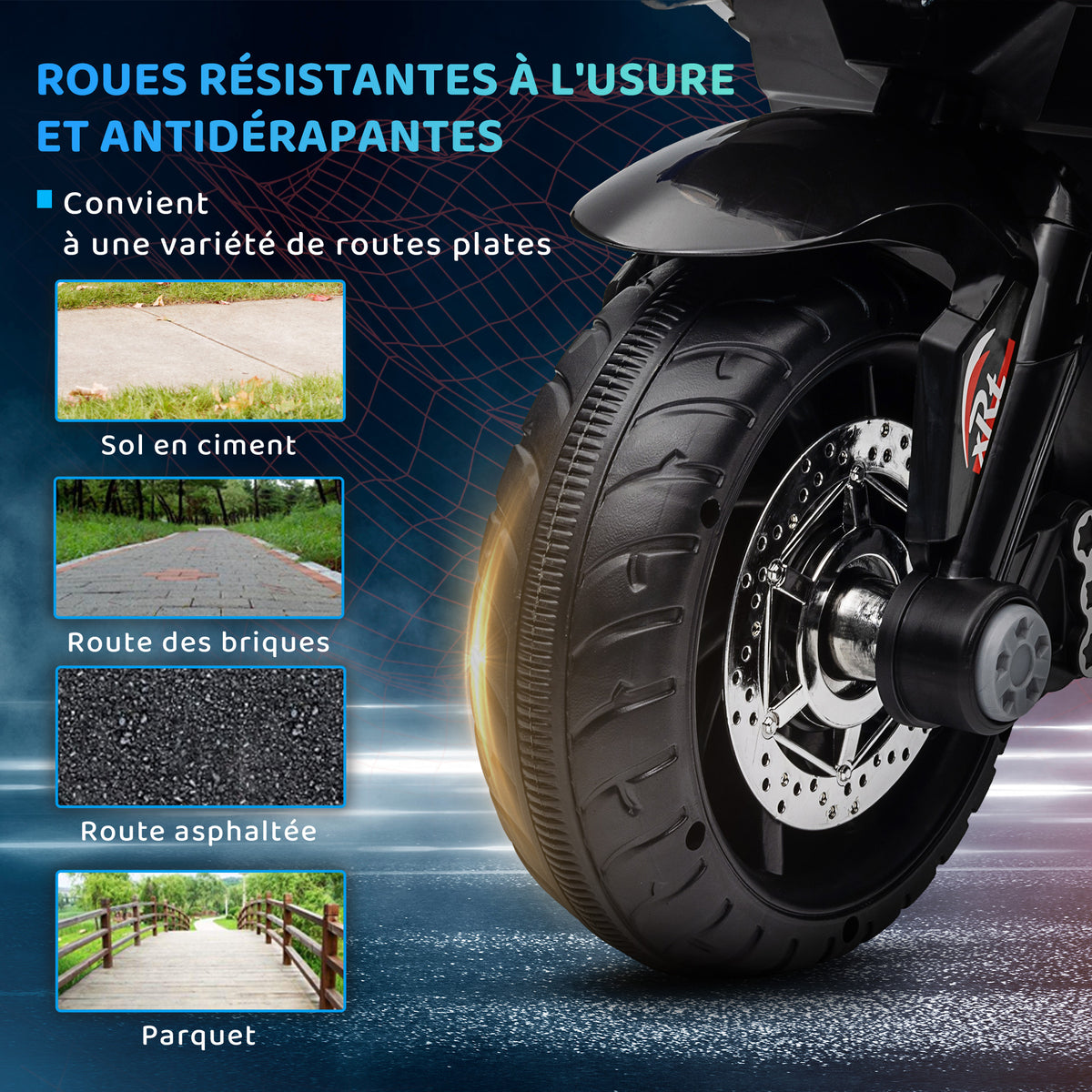 Moto électrique enfants 3 roues 6 V, voiture électrique enfants 3 à 5 ans, effets lumineux et sonores, 86x42x52cm, bleu-5