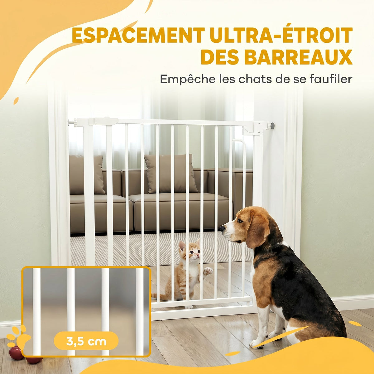Barrière de sécurité pour chiens et bébés 76 à 80 cm avec extension fixation par pression sans perçage 76 à 80cm blanc-8