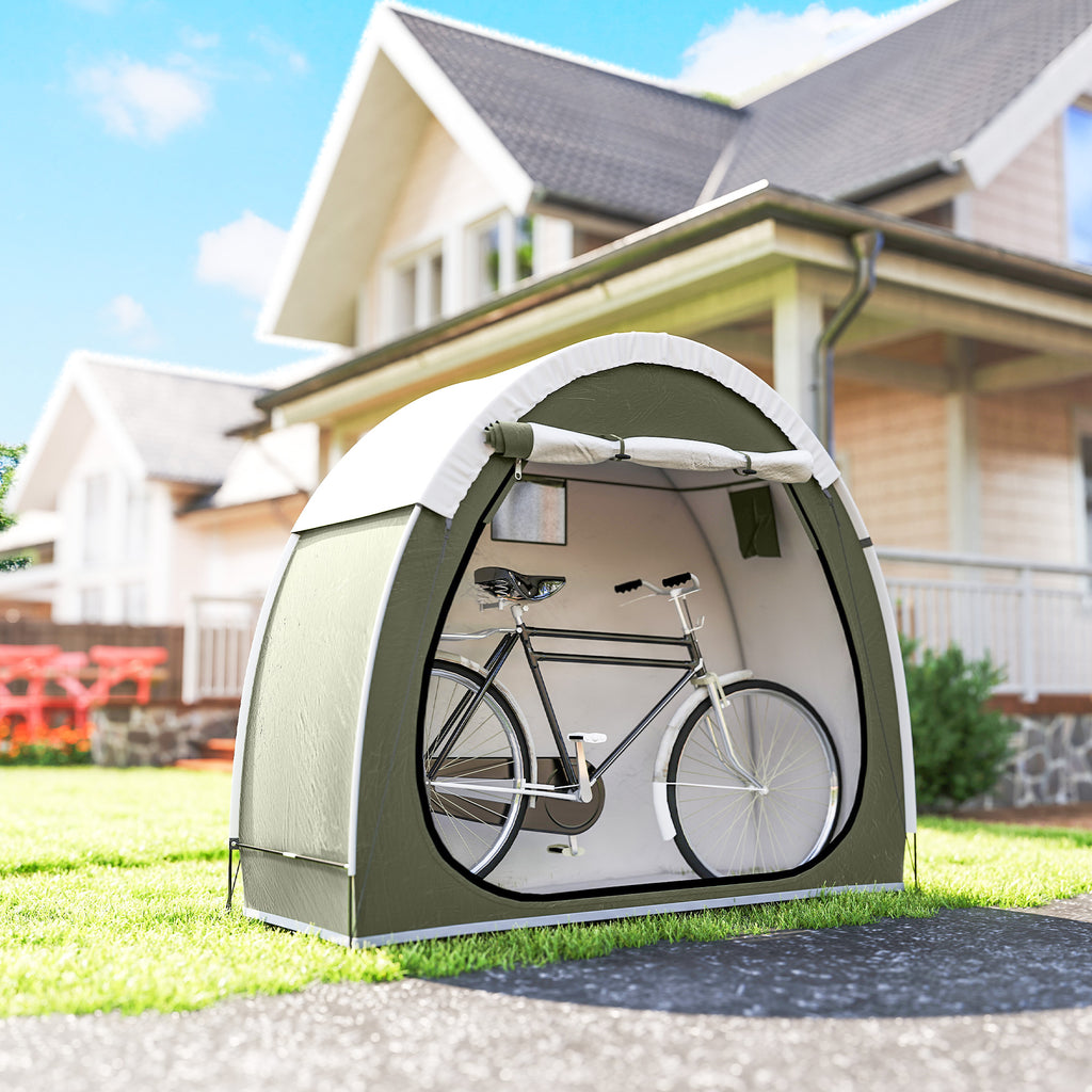 Tente à Vélo Abri de Vélo Portable pour 2 Vélos Imperméable avec poche sac transport Tissu Oxford 200 x 80 x 170 cm vert-1