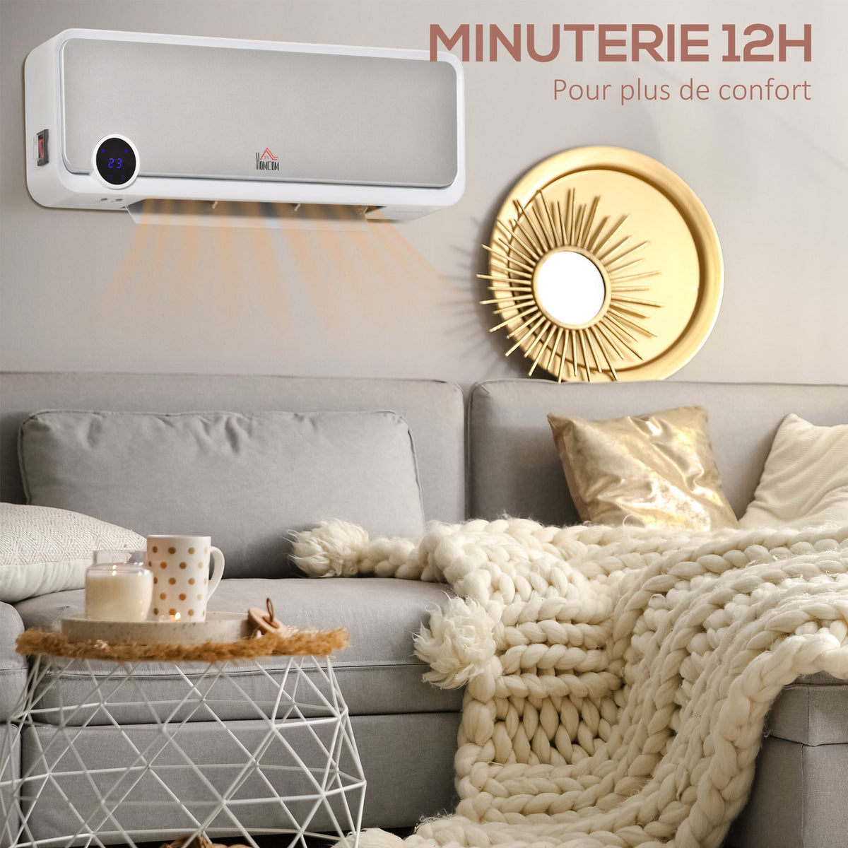 Radiateur mural soufflant oscillant 2000 W - chauffage céramique PTC - 3 niveaux de puissance - télécommande incluse blanc argenté-3