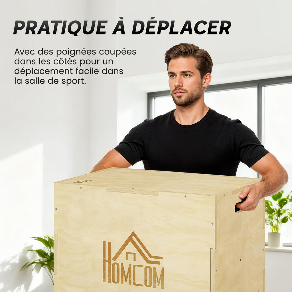 Box Jump pliométrie 3 en 1 appareil musculation fitness entraînement croisé plyobox pour box training 51/61/76cm en bois-4