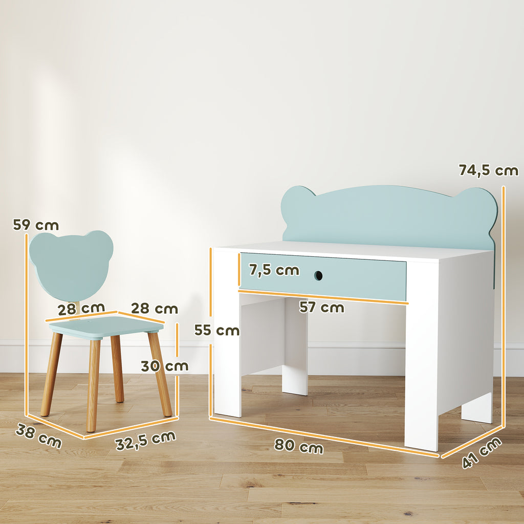 Bureau enfant avec chaise, table enfant et chaise avec tiroir et large plateau, 80 x 41 x 74,5 cm, vert-2
