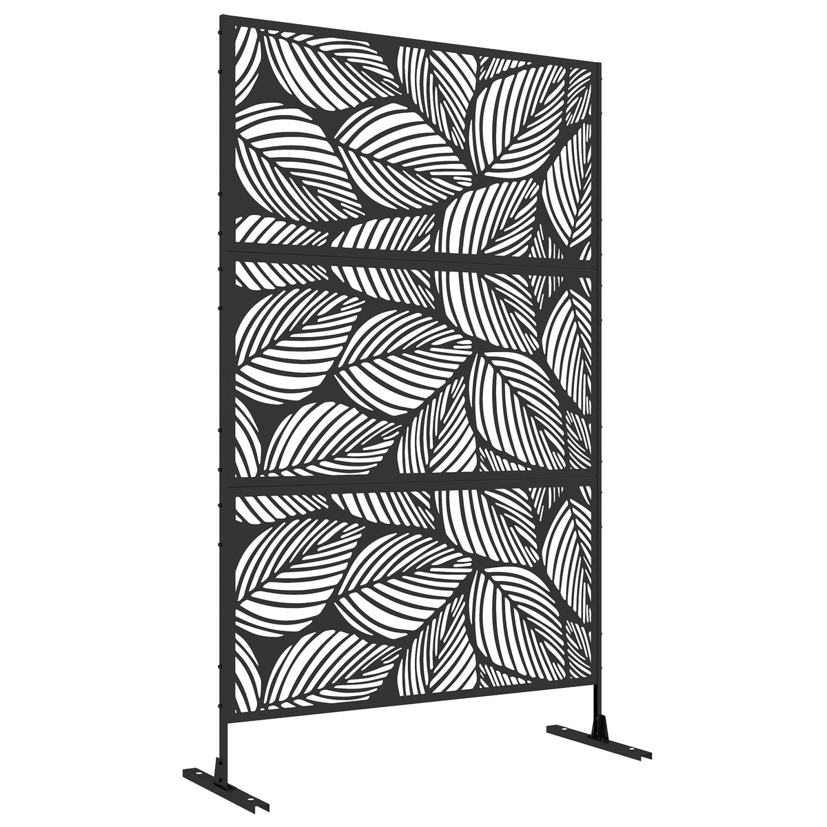 Panneau brise vue décoratif paravent extérieur noir à motif végétal en acier - 122 x 45 x 198 cm, noir-0
