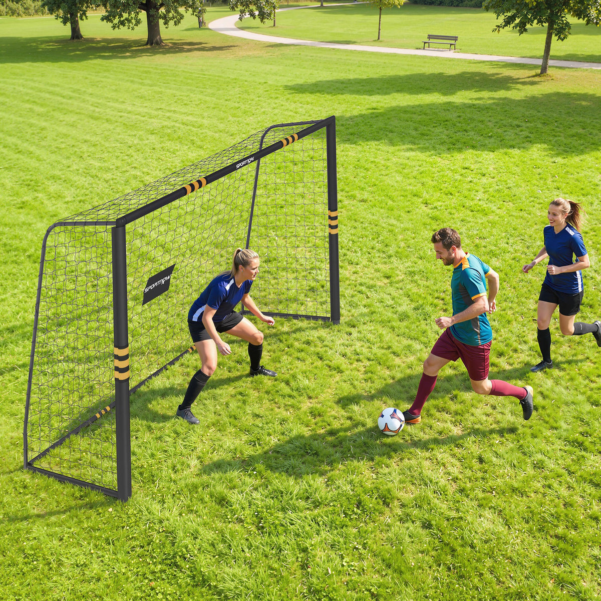 But de Football pour Enfant et Adulte 3 x 2 m, Envoloppé Mousse de Protection, 7 Piquets de Sol, Filet en PE, Jaune-6