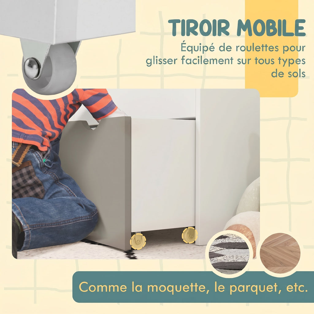 Bibliothèque pour enfants Multi-Rangement avec 3 niveaux d'étagères et un tiroir, 62,5L x 30l x 70H cm, gris et blanc-5