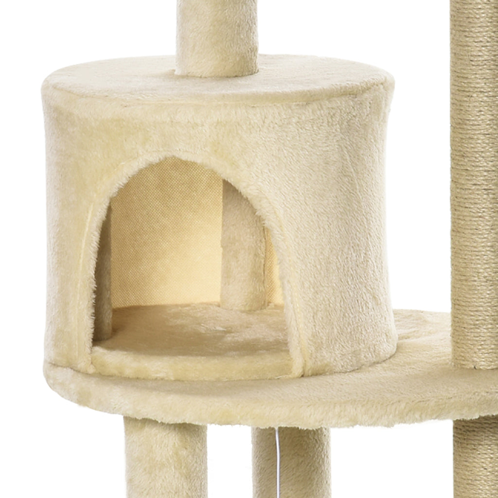 Arbre à chats multi-équipements griffoirs grattoirs plateformes niche jeu boule suspendue Ø 48 x 104H cm crème-9