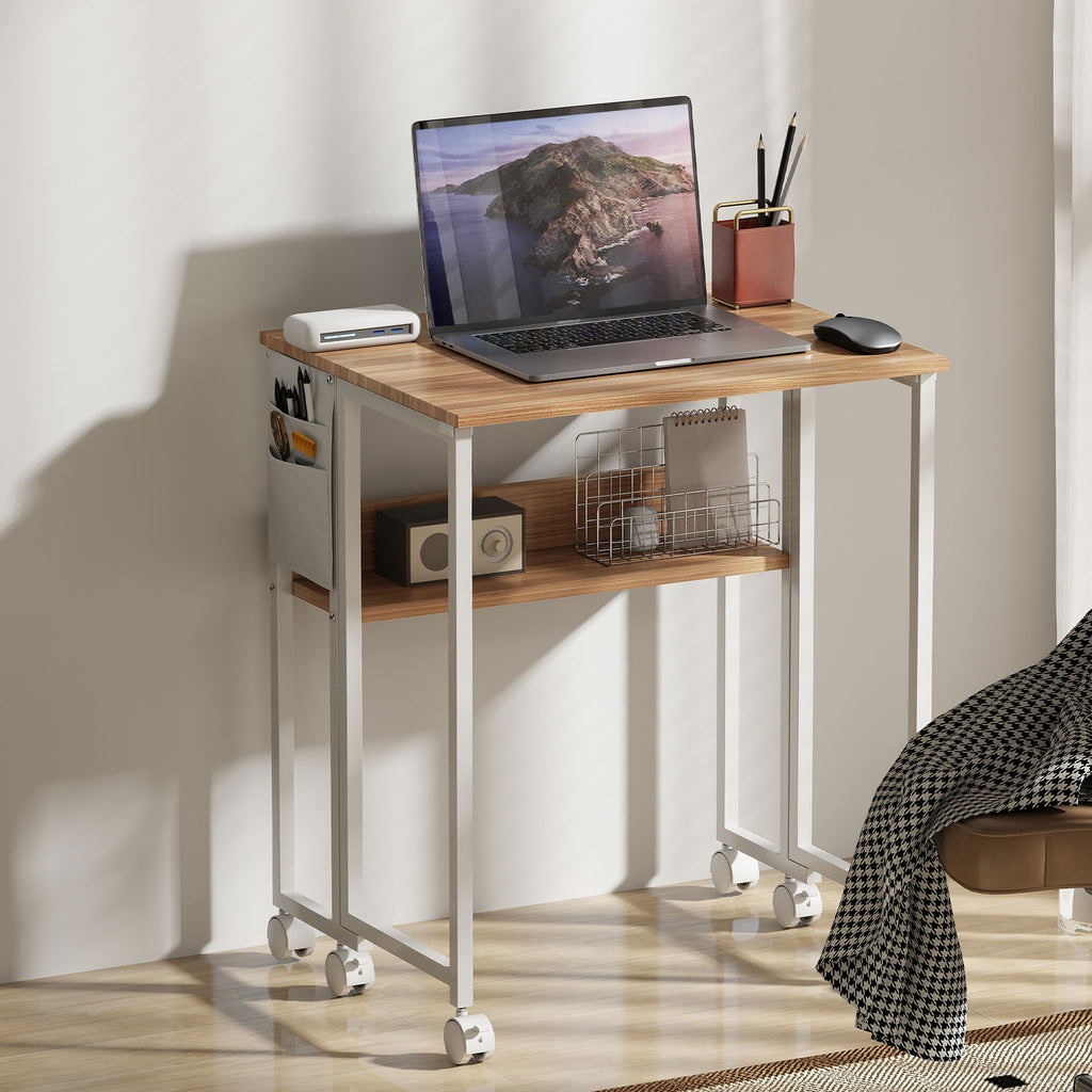 Bureau pliable sur roulettes 63 x 50 cm avec étagère et sac de rangement, bois naturel-6