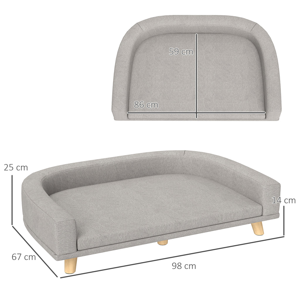 Canapé pour chien grand lit surélevé pour chien coussin lavable cadre en bois tissu polyester 98 x 67 x 25 cm gris-2