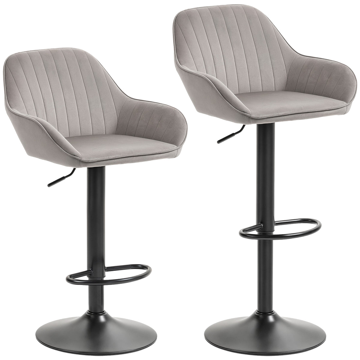 Lot de 2 tabourets de bar, chaises de bar en velours avec dossier, repose-pieds, hauteur réglable et pivotante gris-0